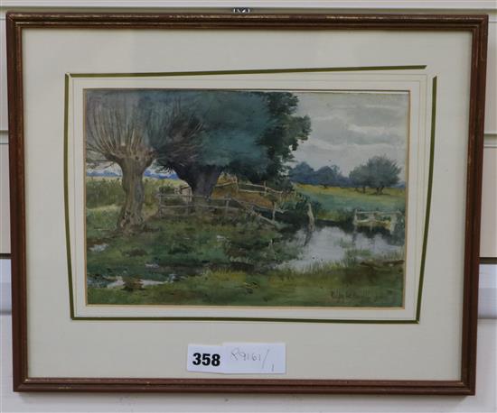 Ralph Bardill (1876-1935), watercolour, River landscape, signed and dated 1900, 18 x 25cm